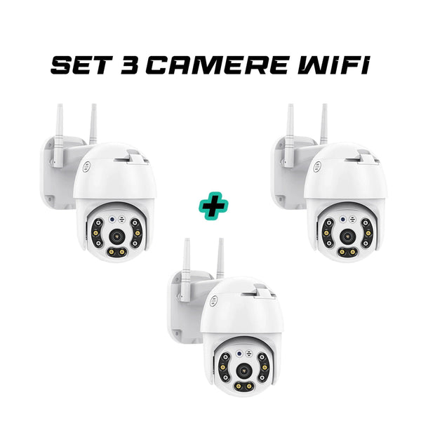Set 3 Camere supraveghere exterior, rotativa, WI-FI, IP66, Full HD 1080p + 3 carduri de memorie Trendysale.ro