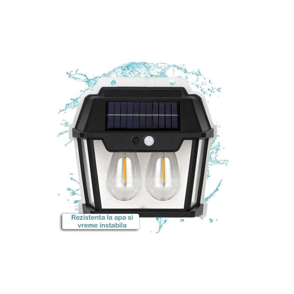 Set 3x Lampă Solară de Perete cu 2 Becuri Tip Clasic LED cu Senzor de Mișcare Trendysale.ro