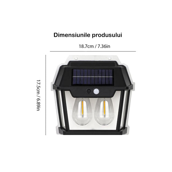Set 3x Lampă Solară de Perete cu 2 Becuri Tip Clasic LED cu Senzor de Mișcare Trendysale.ro