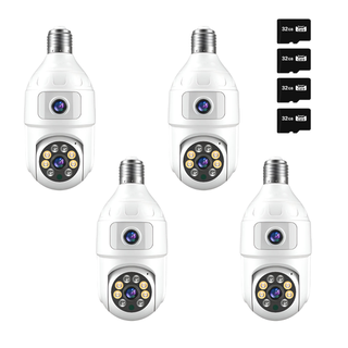 Set 4 Camere Smart Tip Bec WiFi – 4MP + 4MP, Supraveghere Panoramică cu Detecție Mișcare + 4 Carduri Trendysale.ro