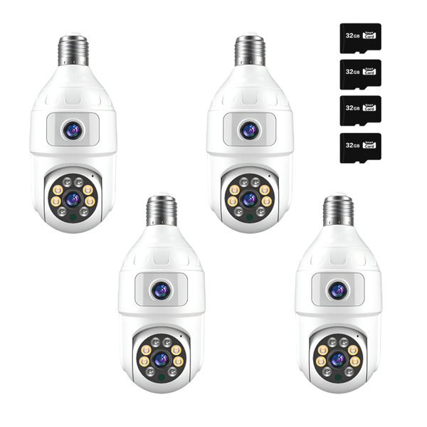 Set 4 Camere Smart Tip Bec WiFi – 4MP + 4MP, Supraveghere Panoramică cu Detecție Mișcare + 4 Carduri Trendysale.ro