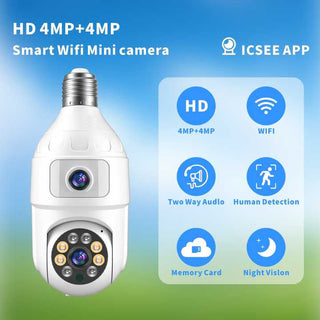 Set 4 Camere Smart Tip Bec WiFi – 4MP + 4MP, Supraveghere Panoramică cu Detecție Mișcare + 4 Carduri Trendysale.ro