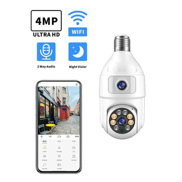 Set 4 Camere Smart Tip Bec WiFi – 4MP + 4MP, Supraveghere Panoramică cu Detecție Mișcare + 4 Carduri Trendysale.ro