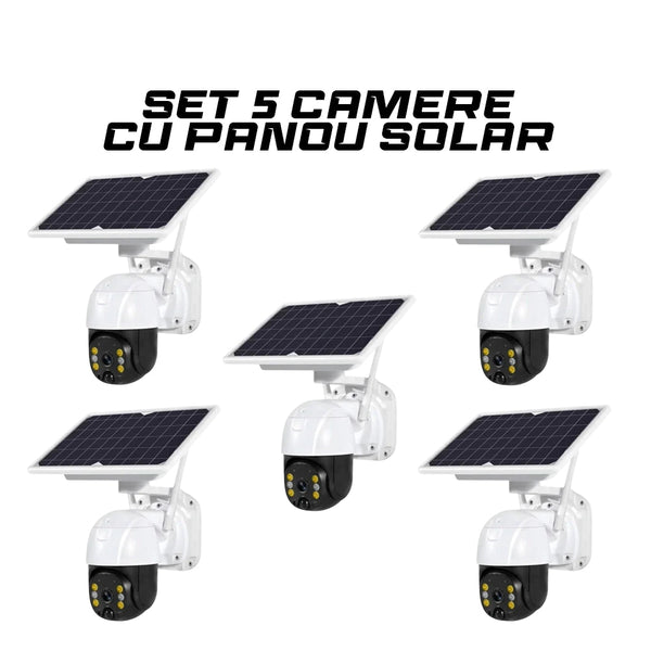 Set 5 Camere de supraveghere exterior 4G 1080HD, IP60, panou solar, vedere nocturna Trendysale.ro