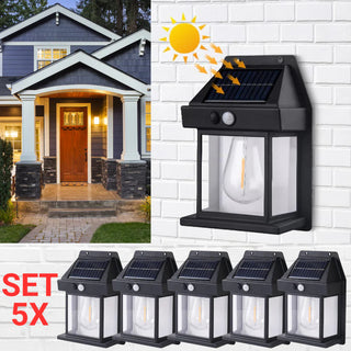 Set 5 x Lampa Solara de Perete în Forma de Felinar, cu Senzor de Miscare, 18W Trendysale.ro