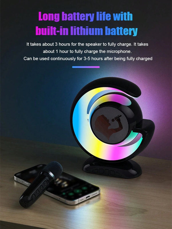 Set Karaoke Complet, Boxa Bluetooth, Microfon, Iluminare LED RGB, Conectivitate Smartphone Trendysale.ro