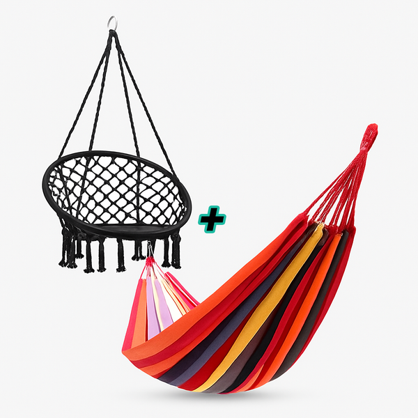 Set Relaxare, Scaun Leagan Suspendat + Hamac Multicolor 80x200 cm Trendysale.ro