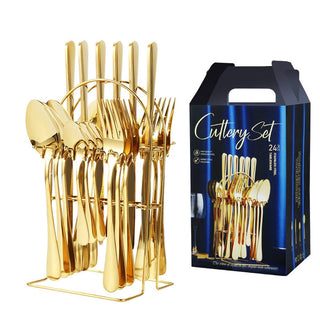 Set tacamuri 24 piese cu suport, otel inoxidabil Trendysale.ro