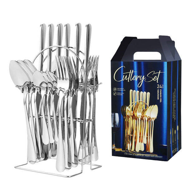 Set tacamuri 24 piese cu suport, otel inoxidabil Trendysale.ro