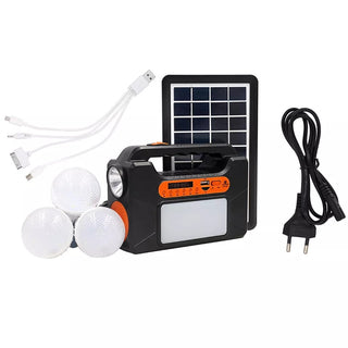 Sistem iluminare cu 3 becuri, lanterna, radio si baterie, 24W Trendysale.ro
