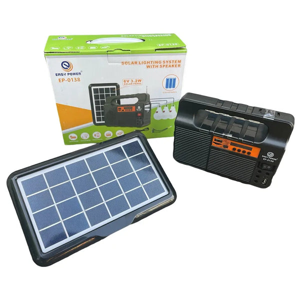 Sistem iluminare cu 3 becuri, lanterna, radio si baterie, 24W Trendysale.ro