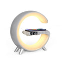 Statie Incarcare Wireless 3 in 1 cu lampa RGB, Boxa Bluetooth, Difuzor 5W, Ceas Digital Cu Alarma, Lumini Ambientale, Sincronizare muzicala, USB, FM Radio, MicroSD, Control Aplicatie, Alb Trendysale.ro