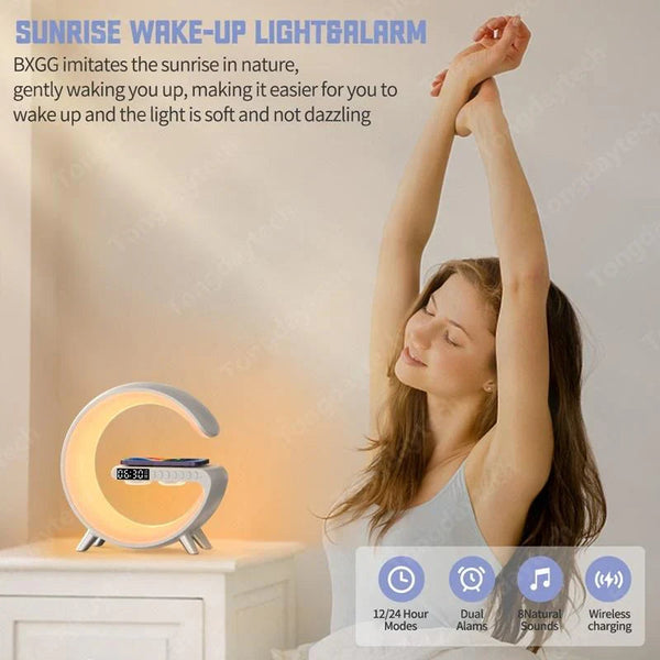 Statie incarcare wireless 3 in 1 cu lampa RGB si boxa bluetooth, control aplicatie Trendysale.ro