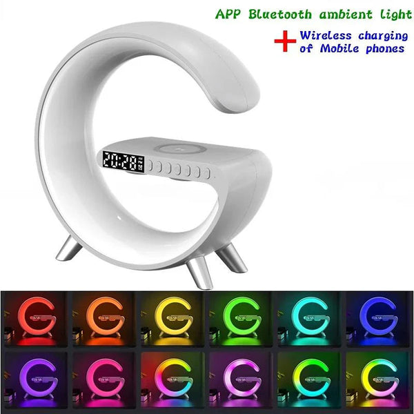 Statie incarcare wireless 3 in 1 cu lampa RGB si boxa bluetooth, control aplicatie Trendysale.ro