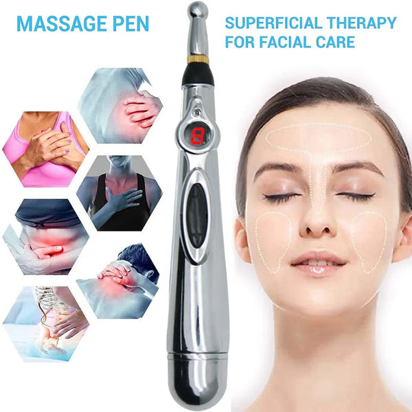 Stilou Electric pentru Masaj, Electrostimulare si Acupunctura Fara Ace, 9 Viteze, 3 Capete Interschimbabile Trendysale.ro
