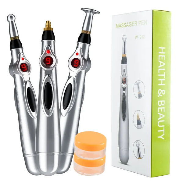 Stilou Electric pentru Masaj, Electrostimulare si Acupunctura Fara Ace, 9 Viteze, 3 Capete Interschimbabile Trendysale.ro
