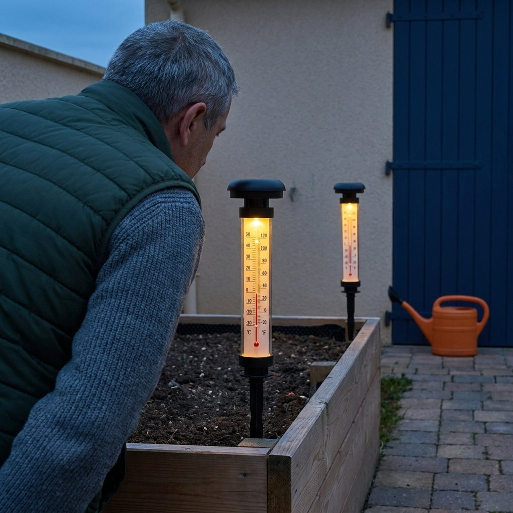 Set 2 Termometre Solare de Grădină cu Lumină LED, Scară Celsius/Fahrenheit și Țăruș