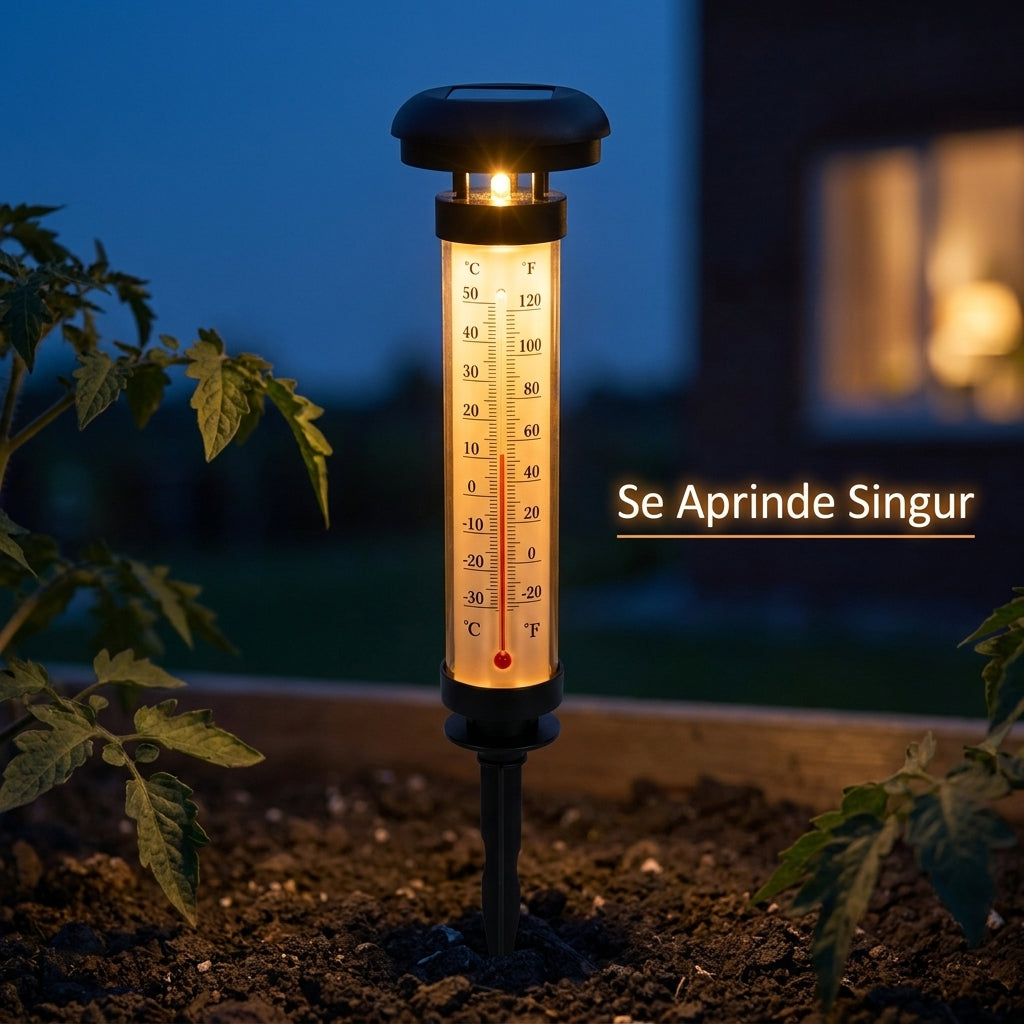 Set 2 Termometre Solare de Grădină cu Lumină LED, Scară Celsius/Fahrenheit și Țăruș