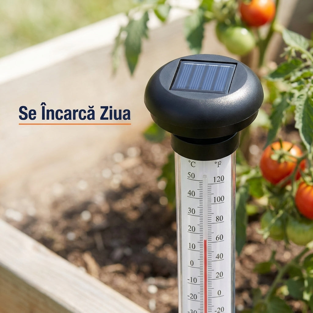 Set 2 Termometre Solare de Grădină cu Lumină LED, Scară Celsius/Fahrenheit și Țăruș