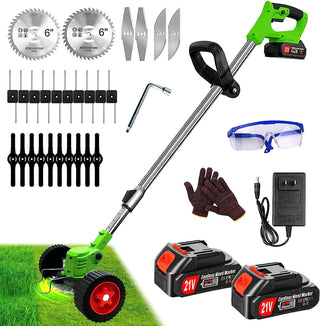 Trimmer electric cu 2 acumulatori 21V 2Ah, 2 Disc taiere 6 inch, 4 Lame Metalice, 10 Lame Plastic Trendysale.ro