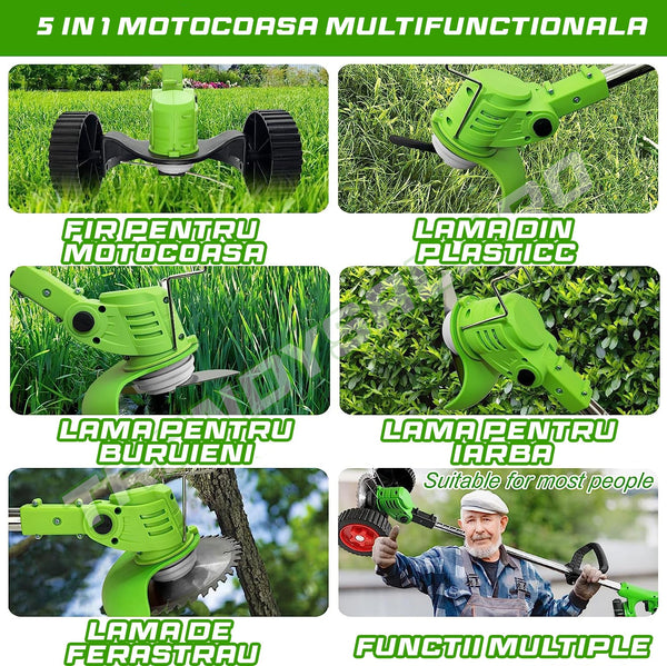 Trimmer electric cu 2 acumulatori 21V 2Ah, 2 Disc taiere 6 inch, 4 Lame Metalice, 10 Lame Plastic Trendysale.ro