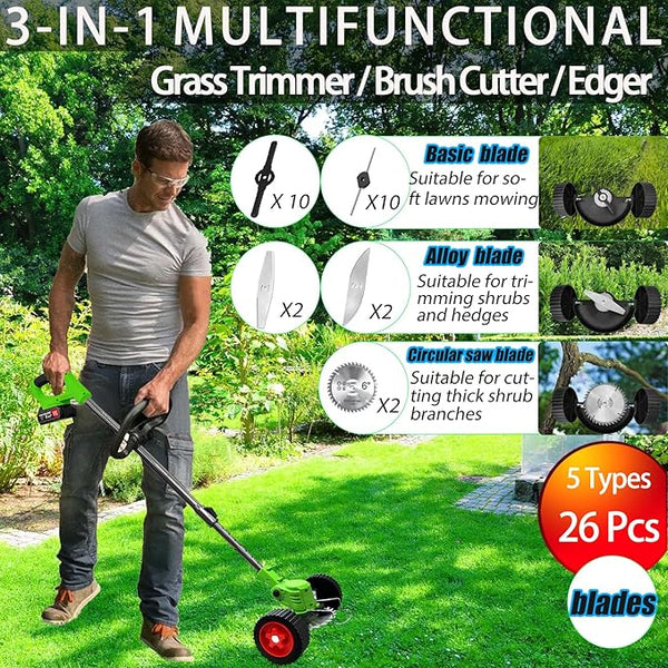 Trimmer electric cu 2 acumulatori 21V 2Ah, 2 Disc taiere 6 inch, 4 Lame Metalice, 10 Lame Plastic Trendysale.ro