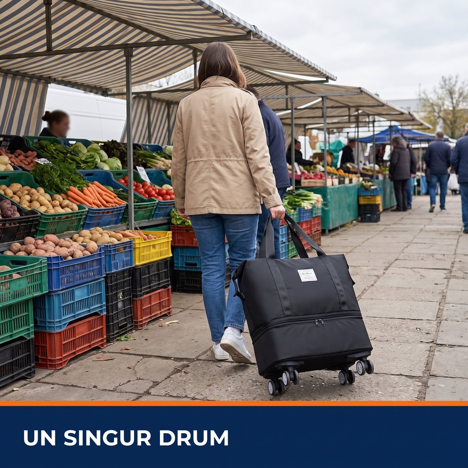 Geantă cu Roți pentru Cumpărături și Voiaj, Pliabilă, 3 Dimensiuni, 63L