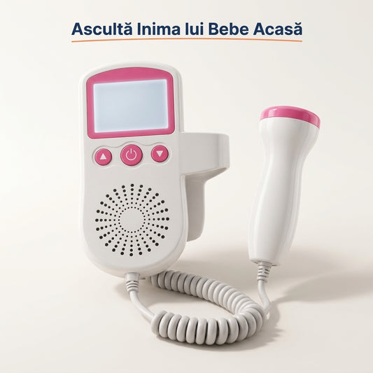 Monitor Doppler Fetal Portabil, Asculți Inima Bebelușului Acasă, Sondă 3.0 MHz, Ecran LCD, Roz
