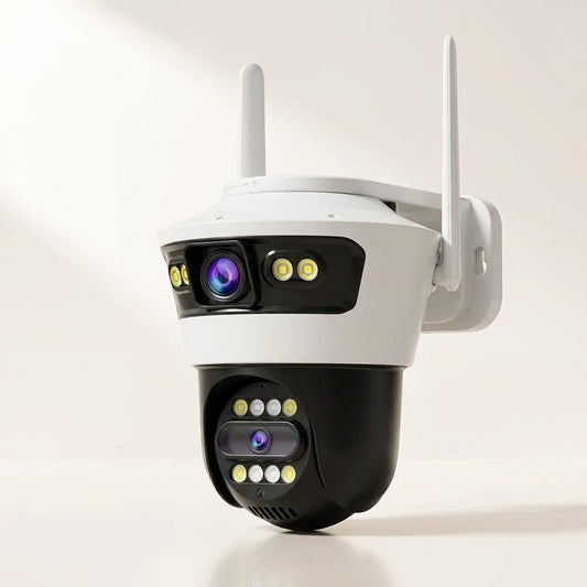 Cameră de Supraveghere WiFi JORTAN JT-4 cu Două Lentile 3MP+3MP, Imagine Dublă pe Telefon, Rotire 355°, Vedere Color Noaptea