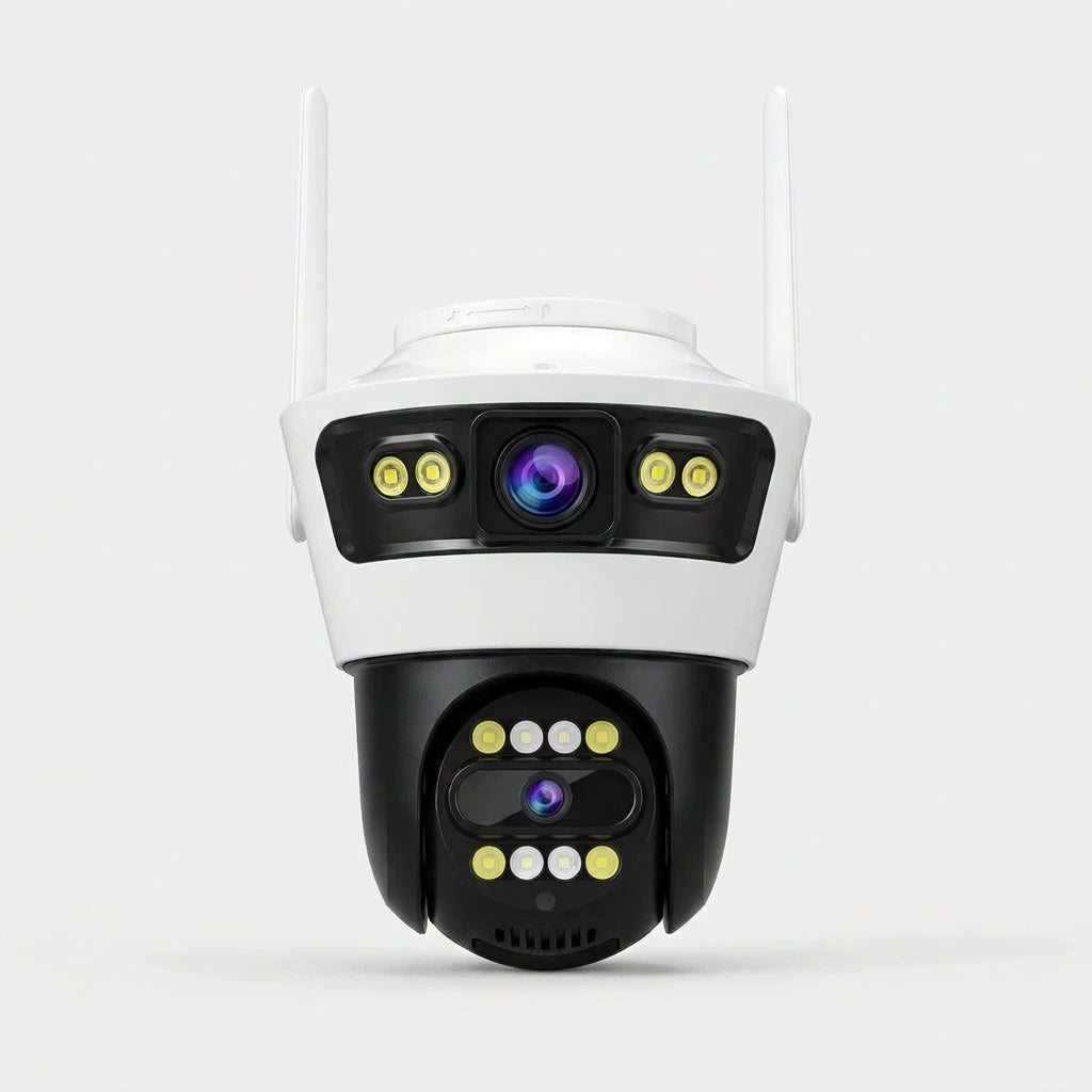 Cameră de Supraveghere WiFi JORTAN JT-4 cu Două Lentile 3MP+3MP, Imagine Dublă pe Telefon, Rotire 355°, Vedere Color Noaptea