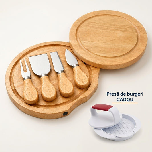 Platou Casena - Pentru Brânzeturi - 4 Ustensile + Presă Bugeri Cadou