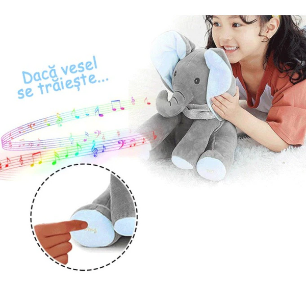 Jucarie de plus interactiva muzicala, Elefantul Cucu-Bau, 30 cm Trendysale.ro